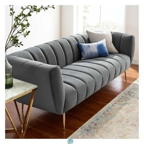 dzkY3Y2cyYKnMegseKrXp2LhNw2FPZ935lYFOM1u Three-Seater Sofa, Soft Velvet, Gray Color - Image 1