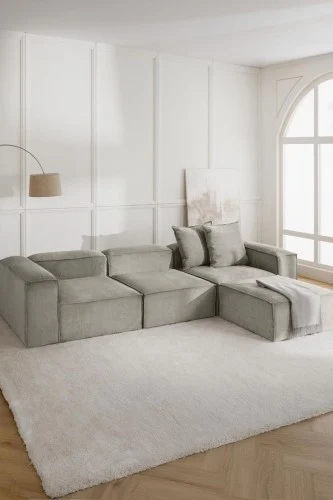 o3gEfHOpNDJz1gC4g6Gk7UHRpnkYG8Fi1EcusGLG Low L-Shaped Sofa, Checkered Pattern, 4 Pieces, Beige - Image 1