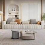 Three-Seater Beige Velvet Sofa - Image 2
