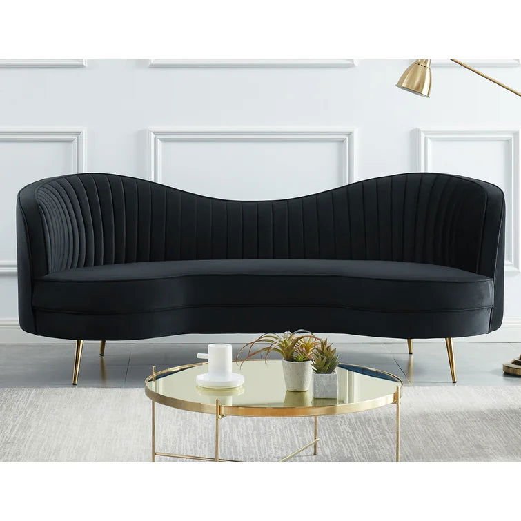 Sagatov_Velvet_Square_Arm_Curved_Loveseat_-_Quality_Style_and_Functionality_for_Your_Home_-_Just_Home_Furniture_-2907637 كنبة ماريانو ثلاث مقاعد فاخرة أسود - الصورة 1
