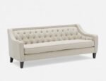Curved Three-Seater Sofa With Beige Button-Upholstered Planter