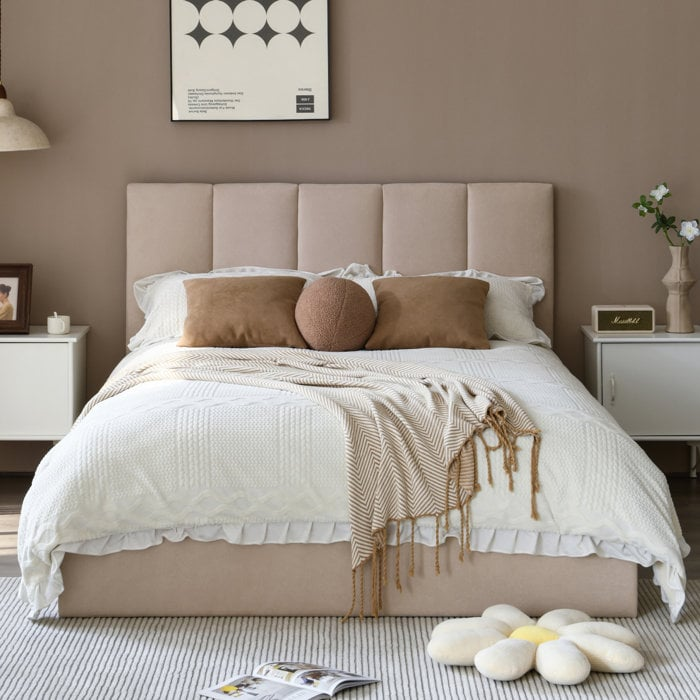 0W8qhdoFJkx2RoxGYhvDd8UW4t3d75ySlDjEL90q Beige Single Velvet Bed - Image 1