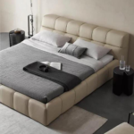 سرير مخمل بيج ثقيل