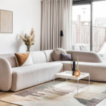 Beige Linen Sofa, L-Shaped Design