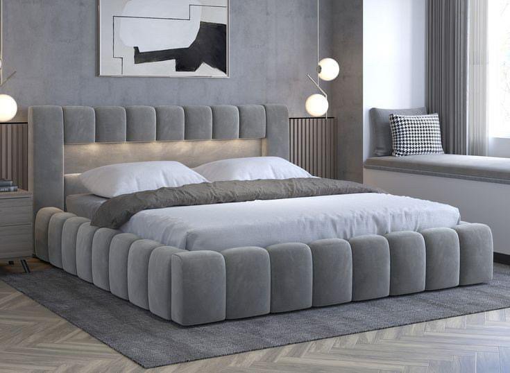 188F7774-0225-44CA-8E06-D76B5032CF5D سرير سنتر تو مخمل رمادي - الصورة 1