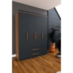 Eu Manufactured Wooden Wardrobe, Brown And Black - 160×40×200 Cm - Image 2
