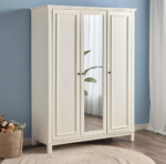 خزانة ملابس أديسون 3 أبواب بمرآة - أبيض