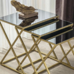 طقم طاولات خدمة ذهبي زجاج