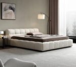 سرير مودرن مخمل بيج فاتح