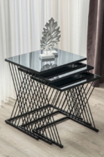 طقم طاولات خدمة زجاج اسود