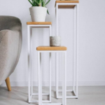 طاولة خدمة معدن ابيض و بني