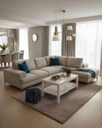 Elliott L-Shaped Sofa, Beige Velvet