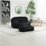 Chairs With Multi-Colored River Fur Poufs - Image 7