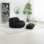 Chairs With Multi-Colored River Fur Poufs - Image 8
