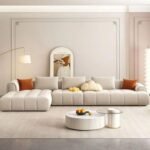 Maestro L-Shaped Sofa, Beige Velvet