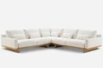 Corner Sofa, Beige Wood, Beige Linen, Off-White