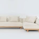 L-Shaped Sofa, Beige Wood, Beige Linen