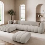 كنب حرف ال كوزي مخمل بيج