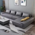 Luxurious L-Shaped Sofa In Gray Velvet