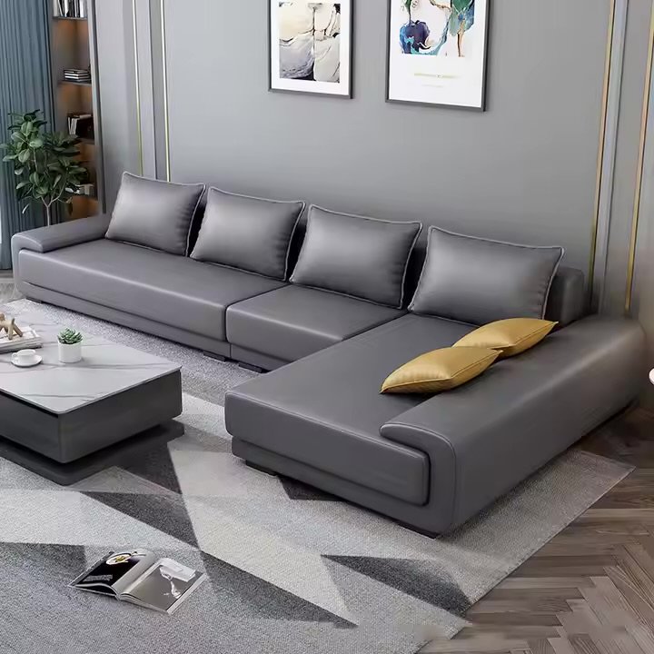 IMG_2395 Luxurious L-Shaped Sofa In Gray Velvet - Image 1