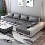 Luxurious L-Shaped Sofa, Gray And Beige