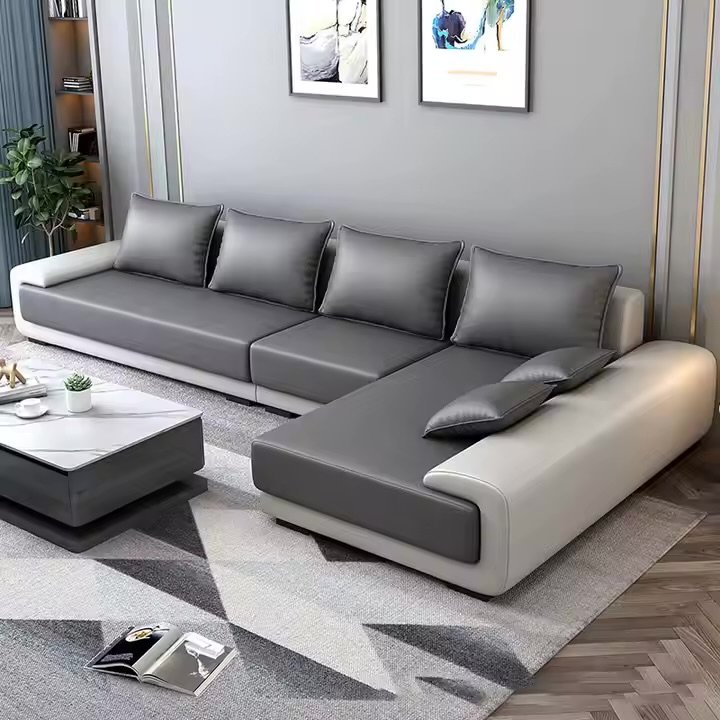 IMG_2396 Luxurious L-Shaped Sofa, Gray And Beige - Image 1