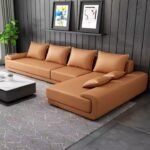 Luxury L-Shaped Sofa In Orange Velvet