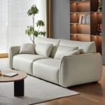 Beige Velvet Designer Sofa - Image 2
