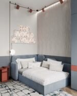 سرير مزن مخمل رمادي