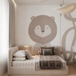Beige Velvet Screen Bed