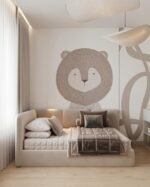 سرير بشاشة مخمل بيج