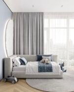 Beige Linen Vanity Bed