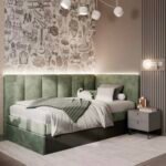 Green Velvet Bed And Nightstand