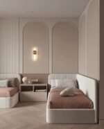 Elegant Beige Velvet Bed - Image 3