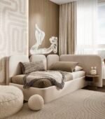 سرير سرى مخمل بيج