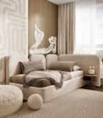 ⁦سرير سرى مخمل بيج⁩ - الصورة ⁦2⁩