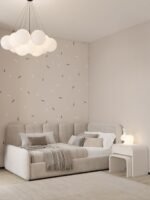 Beige Velvet Crescent Bed