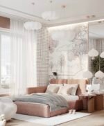 سرير سكون مخمل زهري – فخامة ناعمة ولمسة لغرفة نوم راقية