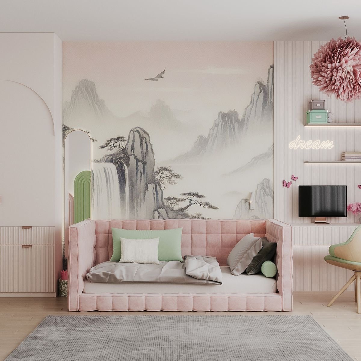 IMG_3081 سرير راحة مخمل زهري - الصورة 1