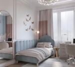 Gray Velvet-Lined Bed