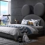 سرير سكينة مخمل رصاصي – فخامة المخمل وراحة نوم مثالية