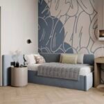 سرير بهجة مخمل سماوي