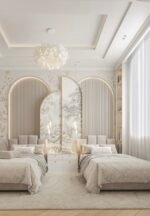 سرير فتون مخمل بيج