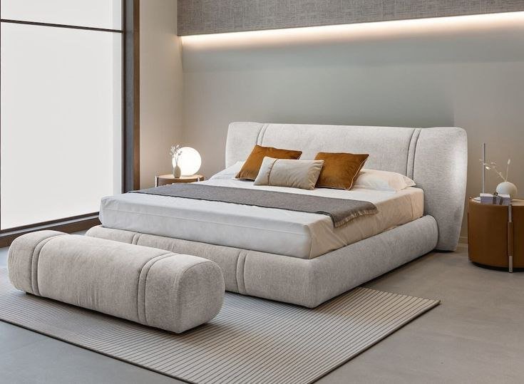 IMG_3670 سرير هارة مخمل بيج مع البوف - Image 1