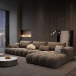 ⁦كنب حرف ال غيم مخمل رمادي⁩ - الصورة ⁦3⁩