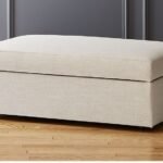 Beige Linen Enamel Pouf