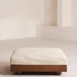Beige Linen Flannel Pouf