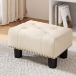 Beige Linen Satin Pouf