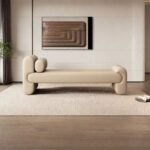 Pontos Beige Velvet Pouf - Image 2