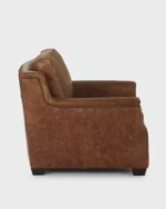 Champagne Brown Leather Chair With Pouf - Image 3